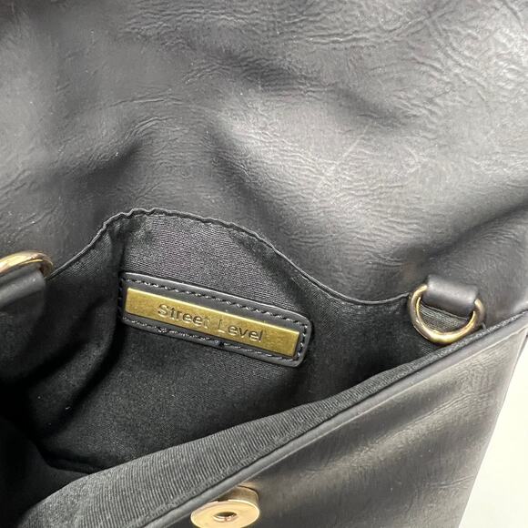 Street Level Crossbody Convertible Flap and Zip Top Bag Black Gold - Picture 4 of 5